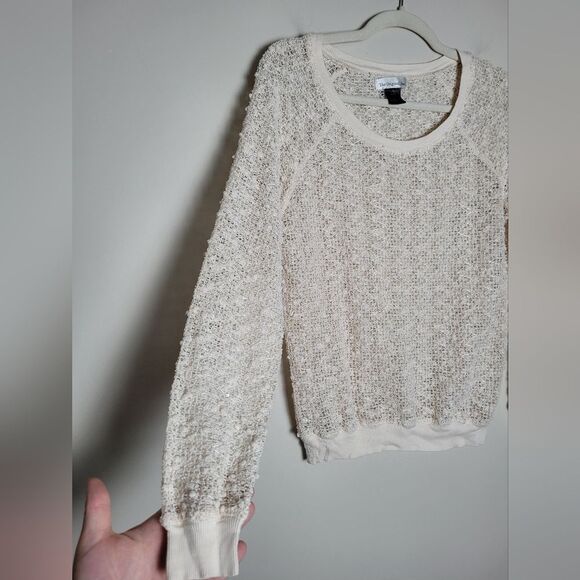 The Original Inc Sheer Ivory Lace Crochet Sweater Top Holiday Party Artsy Small - Picture 7 of 10
